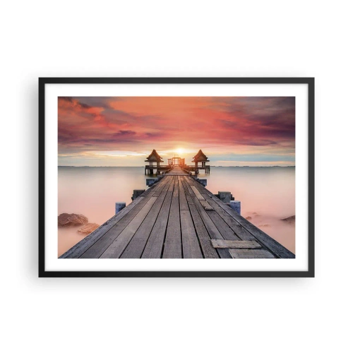 Poster in cornice nera - Molo di legno che conduce ai gazebo al tramonto - 70x50cm - Tramonto d'oriente - Decorazione murale moderna per soggiorno e camera da letto ARTTOR