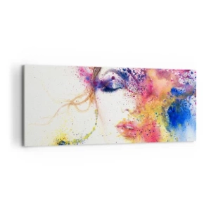 Quadro su tela - Stampe su Tela - Un ritratto artistico di una donna realizzato con colori acquerellati espressivi. - 120x50cm - Capogiro arcobaleno - Decorazione murale moderna per soggiorno e camera da letto ARTTOR