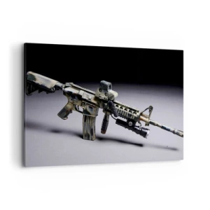 Quadro su tela - Stampe su Tela - Arma moderna in colore mimetico su sfondo scuro - 100x70cm - Sempre minaccioso - Decorazione murale moderna per soggiorno e camera da letto ARTTOR
