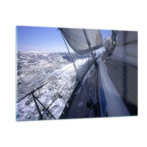 Quadro su vetro - Uno yacht che naviga in un mare in tempesta con tempo soleggiato - 120x80cm - So cosa vuol dire volare - Decorazione murale moderna per soggiorno e camera da letto ARTTOR