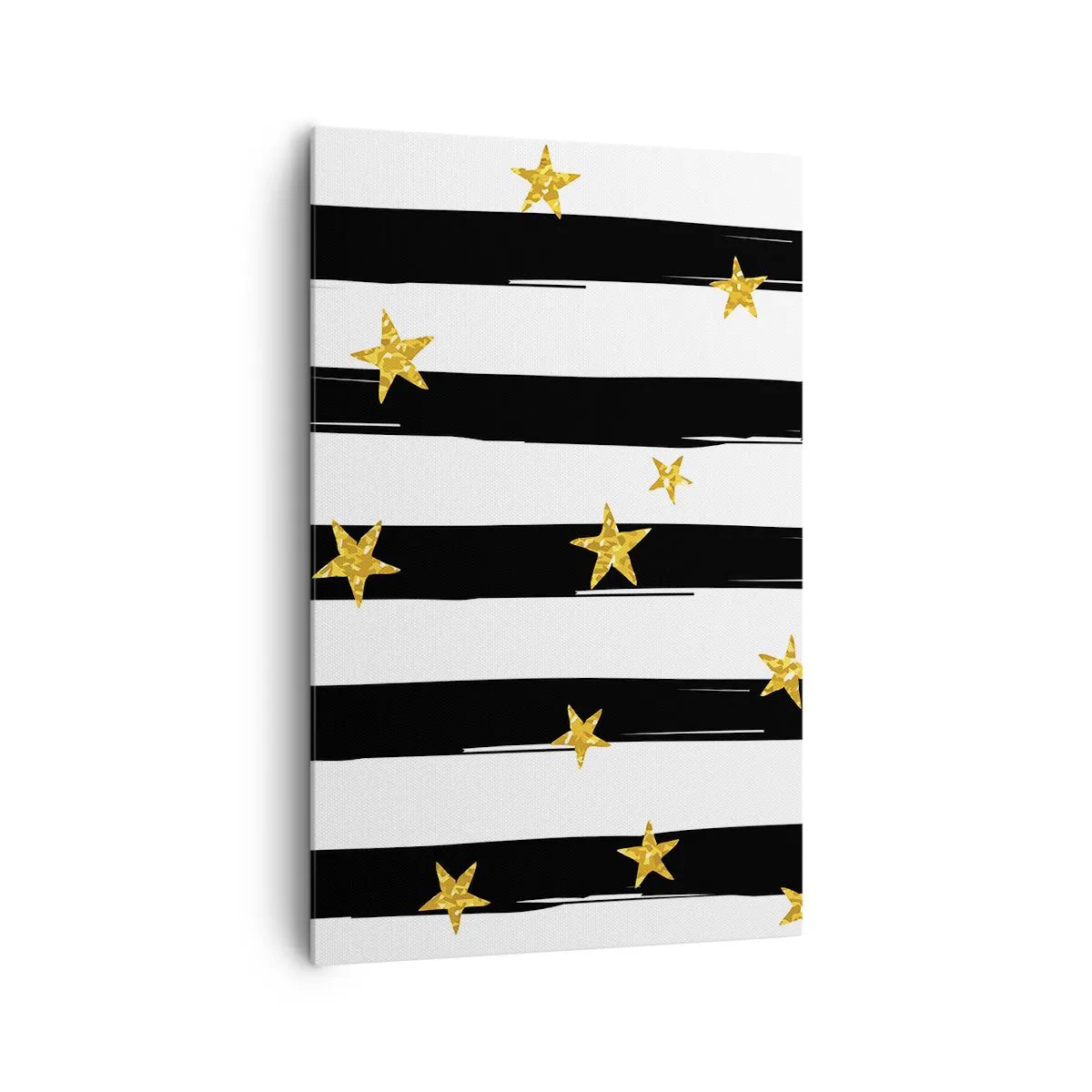Quadro su tela - Stampe su Tela - Strisce bianche e nere con stelle dorate - 80x120cm - Siamo tutti nati sotto una buona stella - Decorazione murale moderna per soggiorno e camera da letto ARTTOR