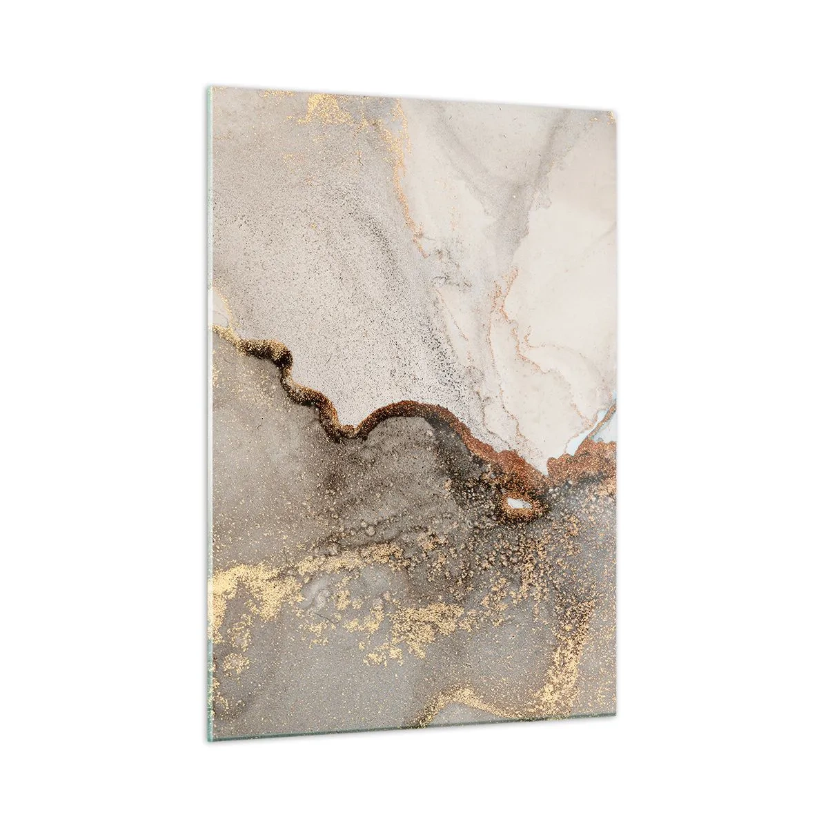 Quadro su vetro - Composizione astratta con beige, oro e grafite - 50x70cm - Ai confini del colore - Decorazione murale moderna per soggiorno e camera da letto ARTTOR