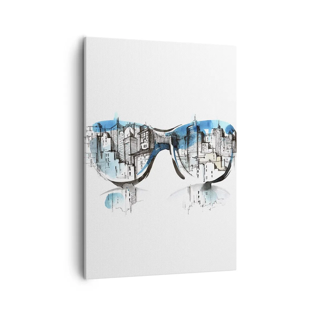 Quadro su tela - Stampe su Tela - Acquerello del panorama cittadino riflesso negli occhiali - 50x70cm - Chic della grande città - Decorazione murale moderna per soggiorno e camera da letto ARTTOR