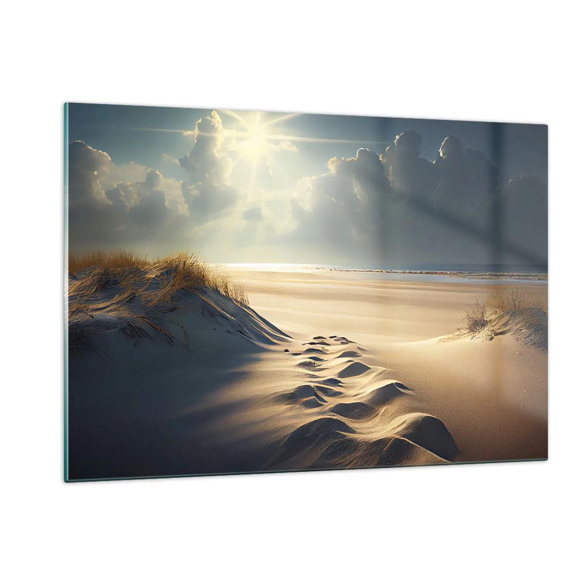 Quadro su vetro - Dune dorate illuminate dai raggi del sole - 120x80cm - Paesaggio rilassante - Decorazione murale moderna per soggiorno e camera da letto ARTTOR