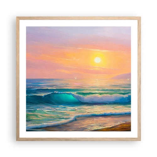 Poster in cornice rovere chiaro - Il canto turchese delle onde - 60x60 cm