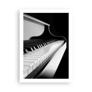 Poster - Primo piano in bianco e nero della tastiera di un pianoforte - 50x70cm - Armonia di forme e colori - Decorazione murale moderna per soggiorno e camera da letto ARTTOR