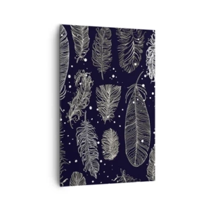 Quadro su tela - Stampe su Tela - Delicate piume bianche su sfondo blu navy - 80x120cm - Pizzo piumato - Decorazione murale moderna per soggiorno e camera da letto ARTTOR