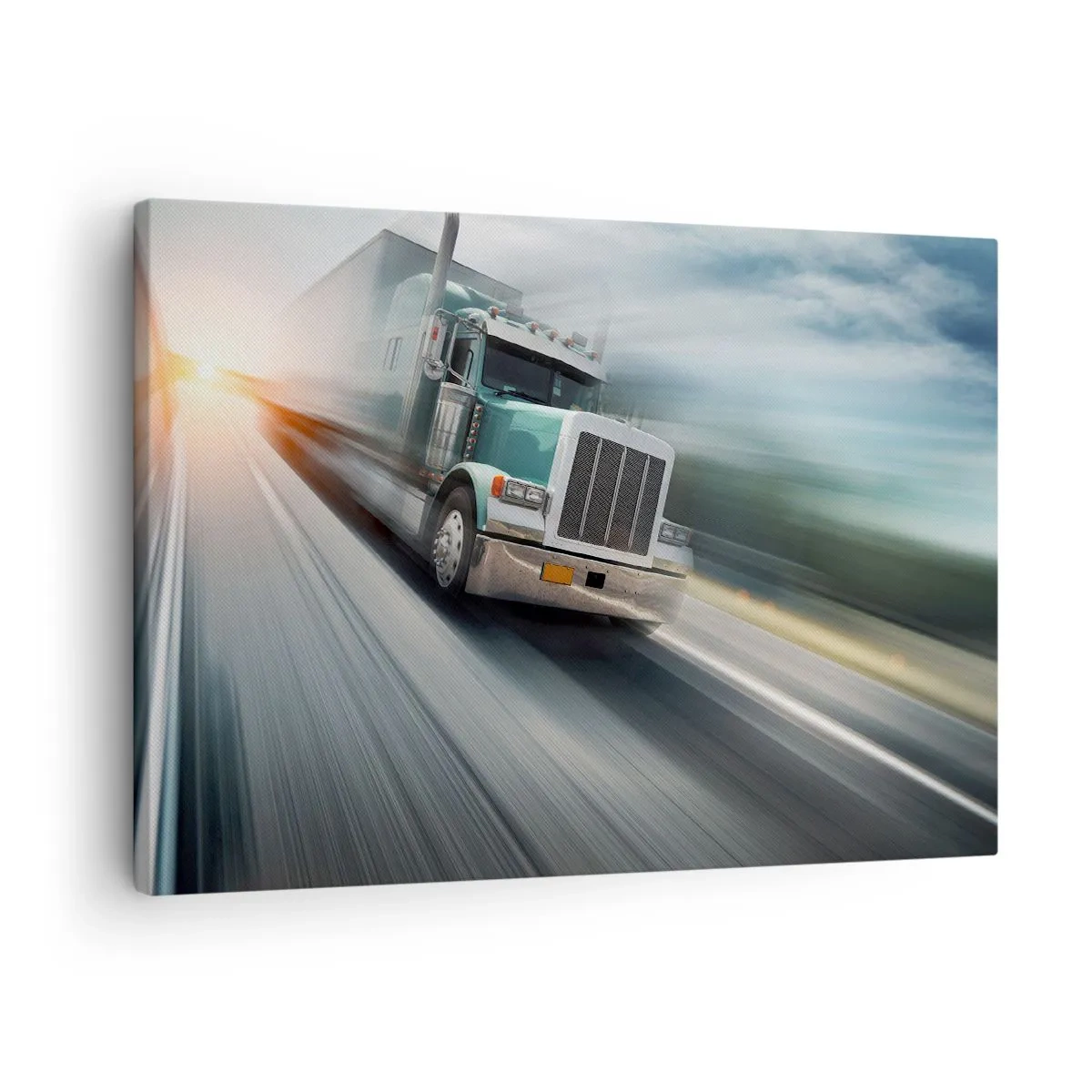 Quadro su tela - Stampe su Tela - Un camion in autostrada in movimento al tramonto - 70x50cm - Gigante americano in corsa - Decorazione murale moderna per soggiorno e camera da letto ARTTOR