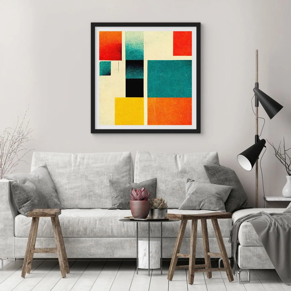 Poster in cornice nera - Astrazione geometrica: energia buona - 30x30 cm