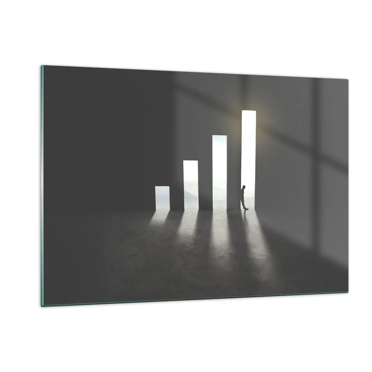 Quadro su vetro - L'uomo alla luce della crescita che simboleggia lo sviluppo - 120x80cm - Successo - impressione - Decorazione murale moderna per soggiorno e camera da letto ARTTOR