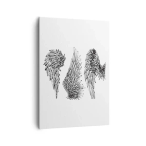 Quadro su tela - Stampe su Tela - Tre schizzi in bianco e nero di ali in stile minimalista. - 50x70cm - Anche tu puoi essere un angelo - Decorazione murale moderna per soggiorno e camera da letto ARTTOR
