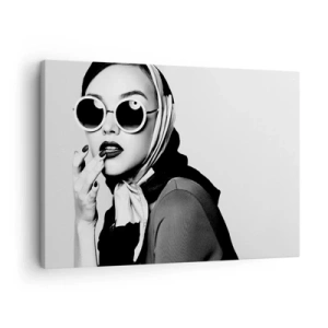 Quadro su tela - Stampe su Tela - Ritratto in bianco e nero di una donna che indossa occhiali e un foulard - 70x50cm - Saluti dagli anni '60 - Decorazione murale moderna per soggiorno e camera da letto ARTTOR