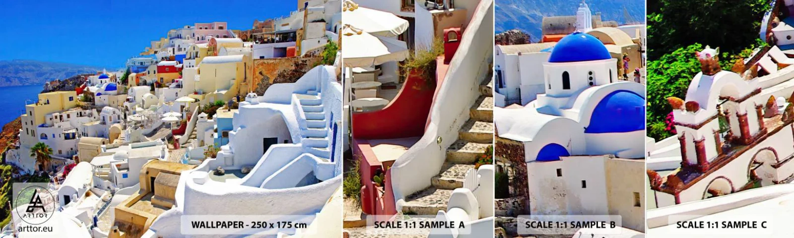 Campione Di Fotomurale Standard Eco - Sogno di un'estate greca - Architettura, Paesaggio, Santorini - 100x30 cm
