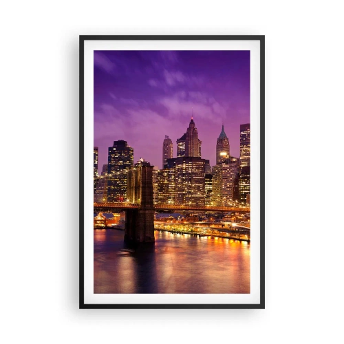 Poster in cornice nera - Manhattan in viola e oro - 61x91 cm