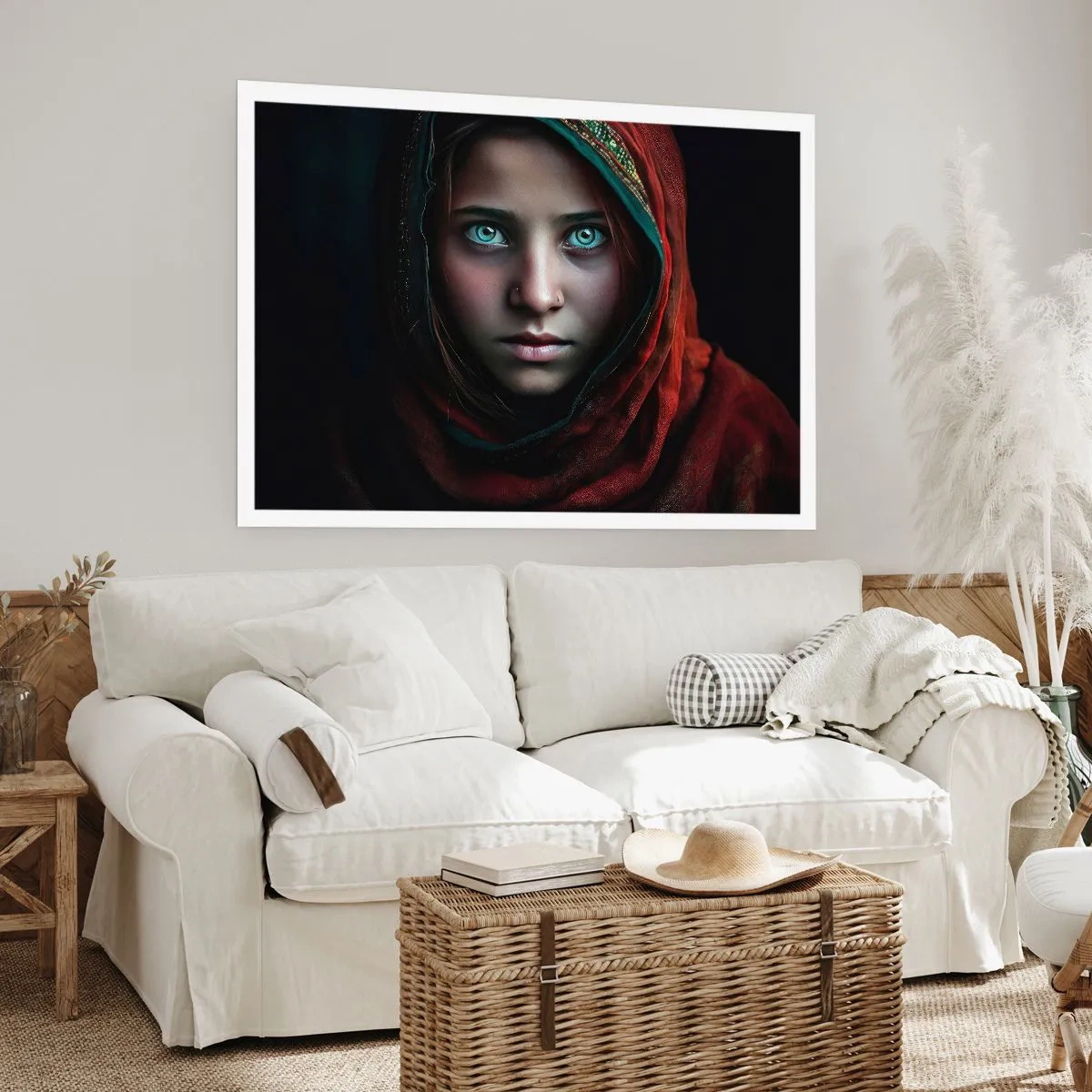 Poster - Ritratto di donna dallo sguardo intenso dai colori caldi - 100x70cm - Principessa d'oriente - Decorazione murale moderna per soggiorno e camera da letto ARTTOR