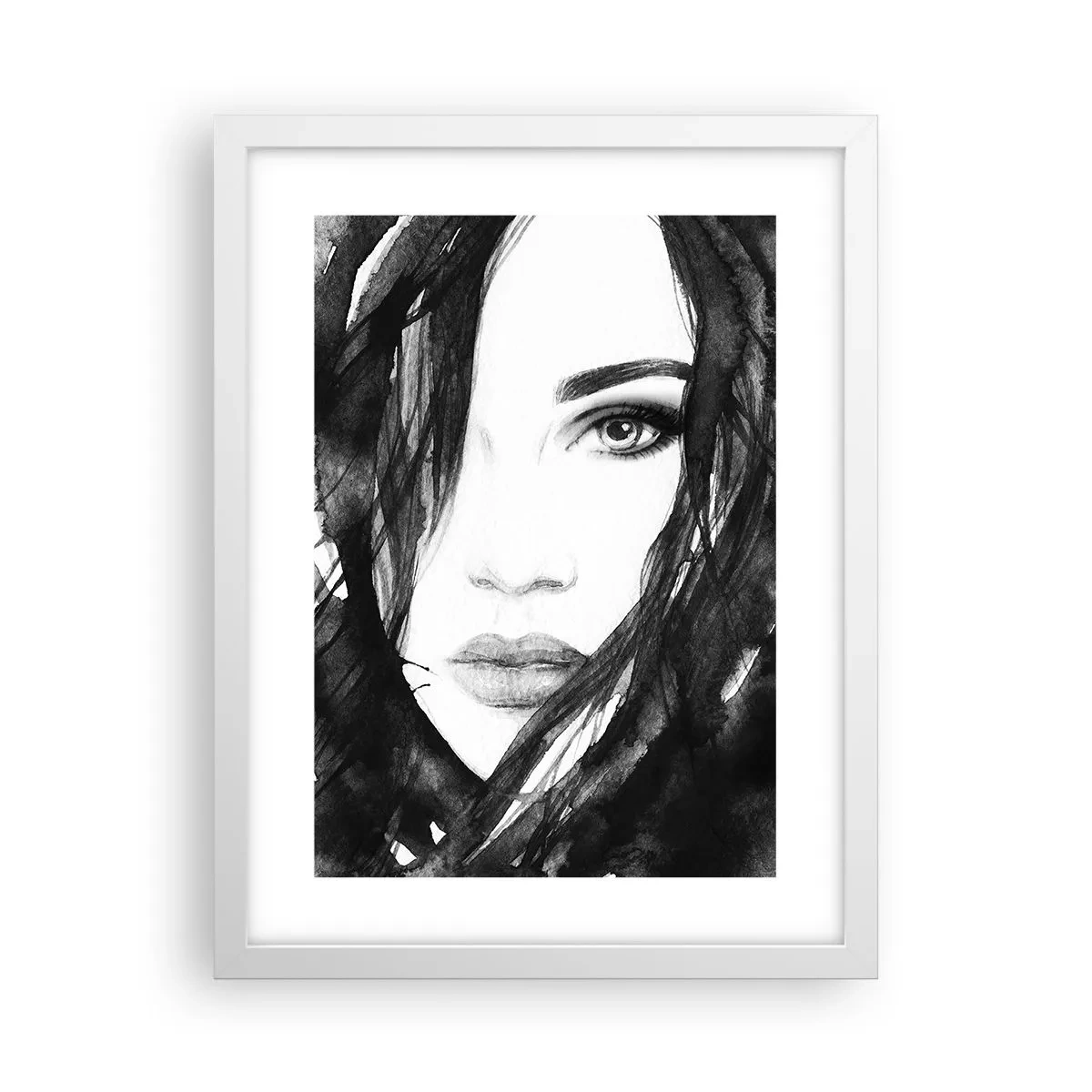 Poster in cornice bianca - Ritratto di donna in bianco e nero - 30x40 cm