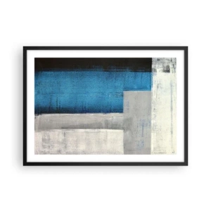 Poster in cornice nera - Una composizione astratta con sfumature di blu, grigio e bianco. - 70x50cm - Composizione poetica in grigio e blu - Decorazione murale moderna per soggiorno e camera da letto ARTTOR