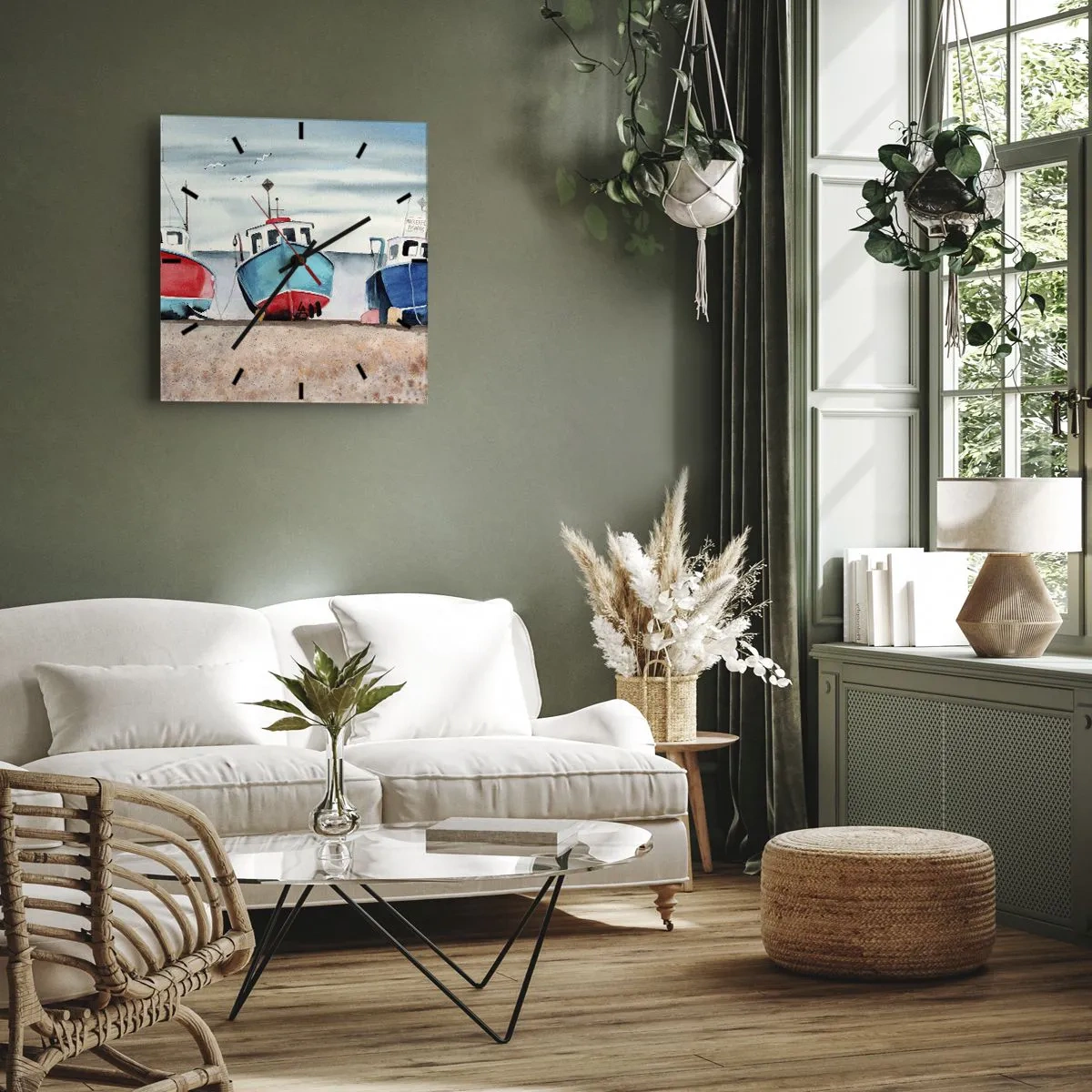 Orologio da parete - Orologio in Vetro - Pronte alla pesca - 30x30 cm