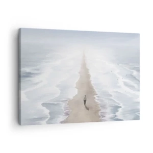 Quadro su tela - Stampe su Tela - Una figura su una strada solitaria in mezzo a un vasto paesaggio acquatico - 70x50cm - Un futuro luminoso - Decorazione murale moderna per soggiorno e camera da letto ARTTOR