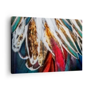 Quadro su tela - Stampe su Tela - Primo piano di piume multicolori dai colori vivaci e intensi - 70x50cm - I misteri del volo - Decorazione murale moderna per soggiorno e camera da letto ARTTOR