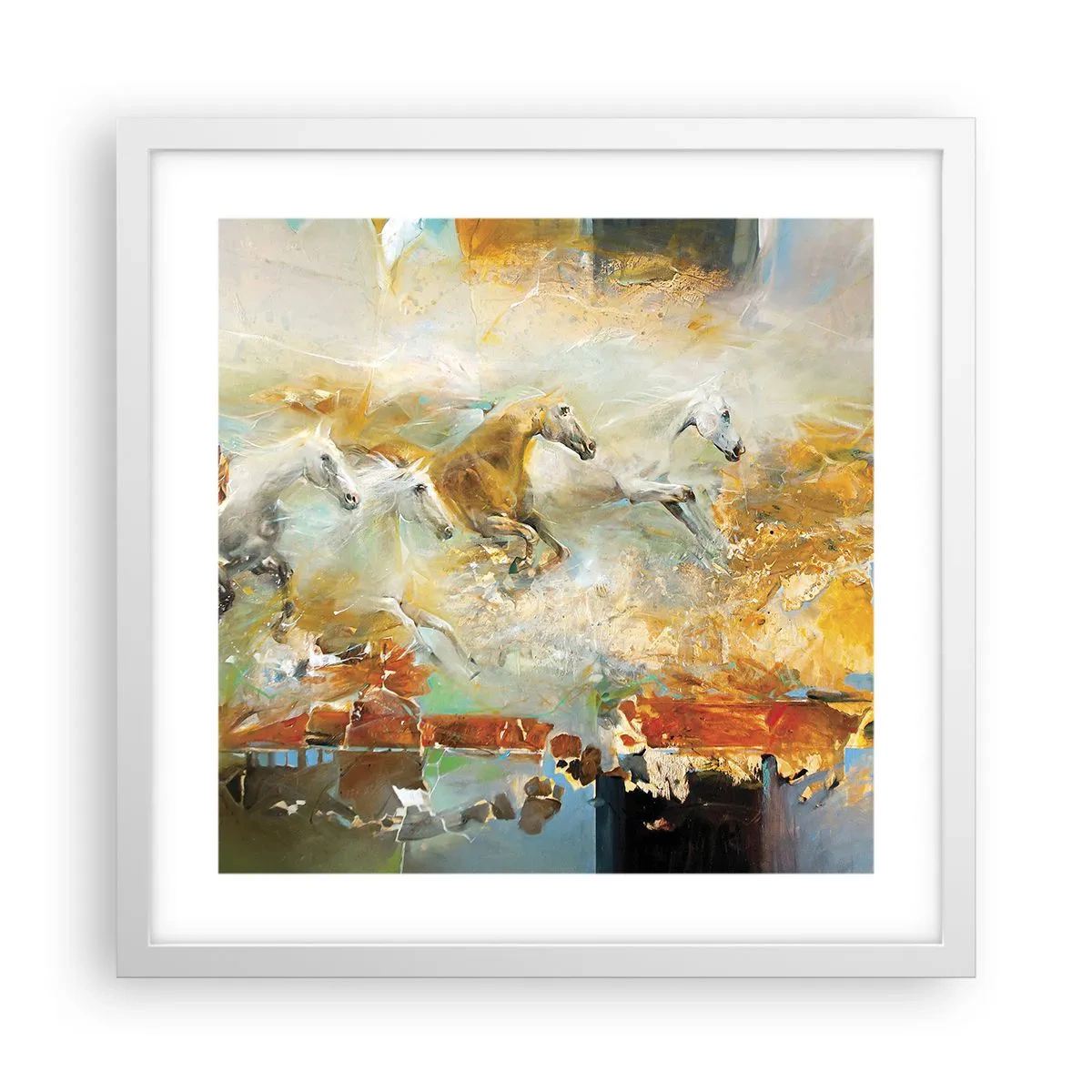 Poster in cornice bianca - Al galoppo attraverso la luce - 40x40 cm