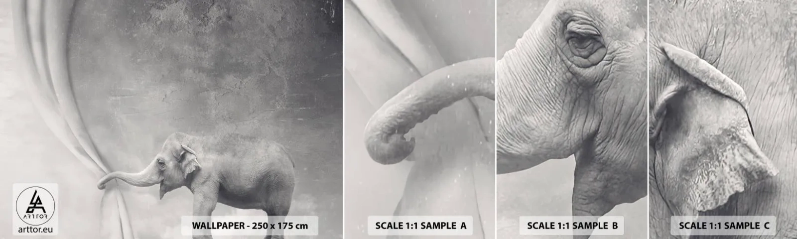 Campione Di Fotomurale Standard Eco - Svelare il mistero - Astrazione, Elefante, Grafica - 100x30 cm