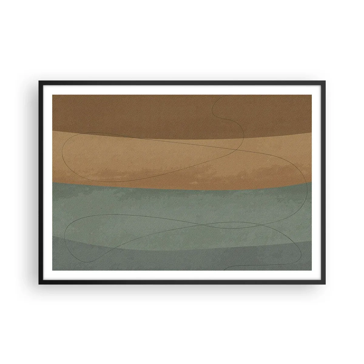 Poster in cornice nera - Composizione astratta nei toni naturali della terra - 100x70cm - Composizione orizzontale - Decorazione murale moderna per soggiorno e camera da letto ARTTOR