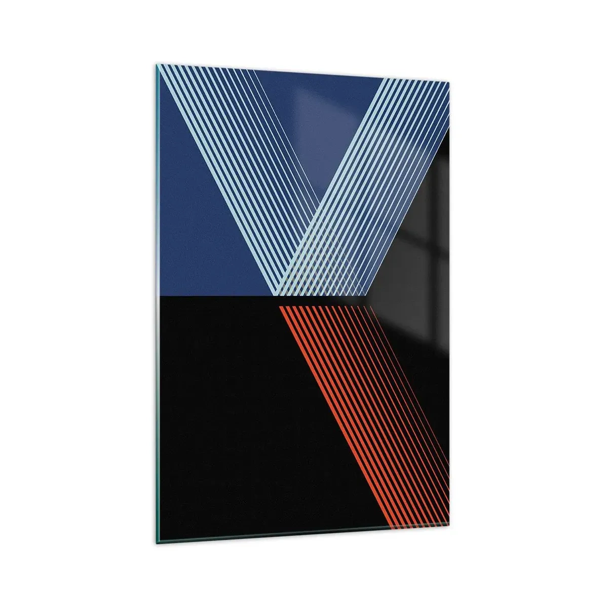 Quadro su vetro - Linee geometriche nei toni del rosso e del blu - 80x120cm - Una storia semplice - Decorazione murale moderna per soggiorno e camera da letto ARTTOR