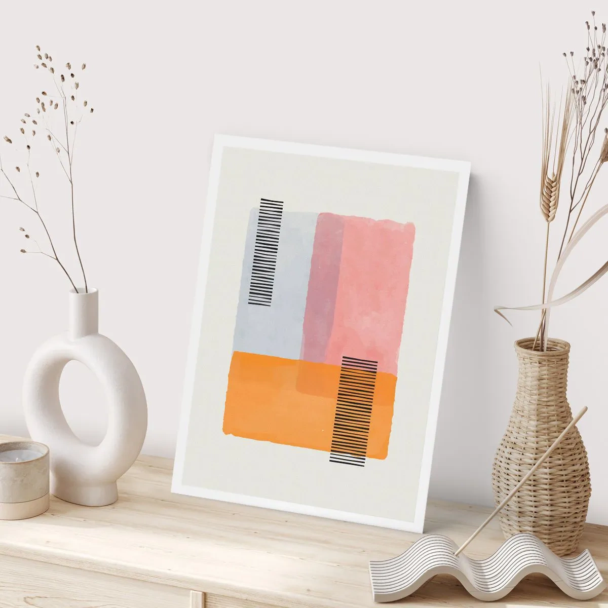 Poster - Forme geometriche in colori pastello con accenti di linee - 50x70cm - Da un angolo all'altro - Decorazione murale moderna per soggiorno e camera da letto ARTTOR