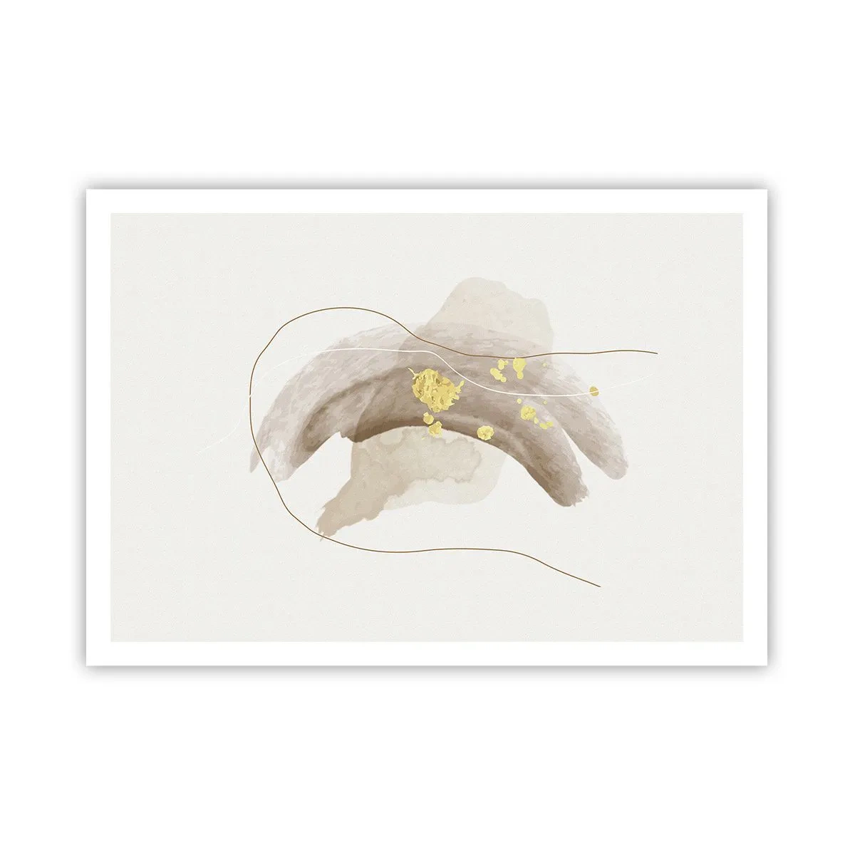Poster - Una composizione astratta nei toni del beige e dell'oro. - 100x70cm - Incontro nello spazio - Decorazione murale moderna per soggiorno e camera da letto ARTTOR