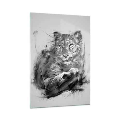 Quadro su vetro - Un disegno di una tigre in stile monocromatico su uno sfondo chiaro - 50x70cm - Si, ascolto attentamente - Decorazione murale moderna per soggiorno e camera da letto ARTTOR