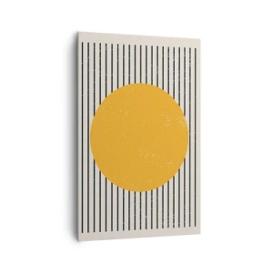 Quadro su tela - Stampe su Tela - Un cerchio giallo su uno sfondo di linee orizzontali bianche e nere - 80x120cm - La forza della semplicità - Decorazione murale moderna per soggiorno e camera da letto ARTTOR
