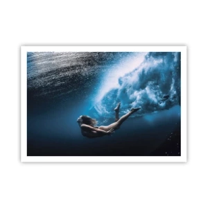 Poster - Ripresa subacquea con una donna e bolle d'aria - 100x70cm - Moderna sirena - Decorazione murale moderna per soggiorno e camera da letto ARTTOR