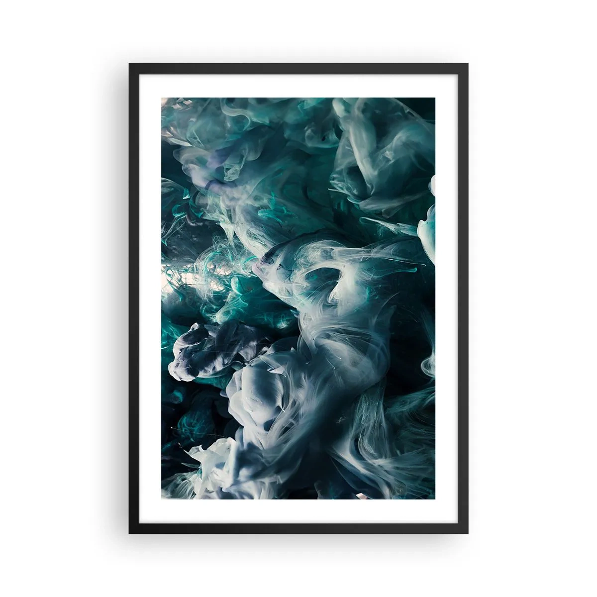 Poster in cornice nera - Una composizione astratta di colori vorticosi nelle tonalità del verde e del blu. - 50x70cm - Il movimento dei colori - Decorazione murale moderna per soggiorno e camera da letto ARTTOR