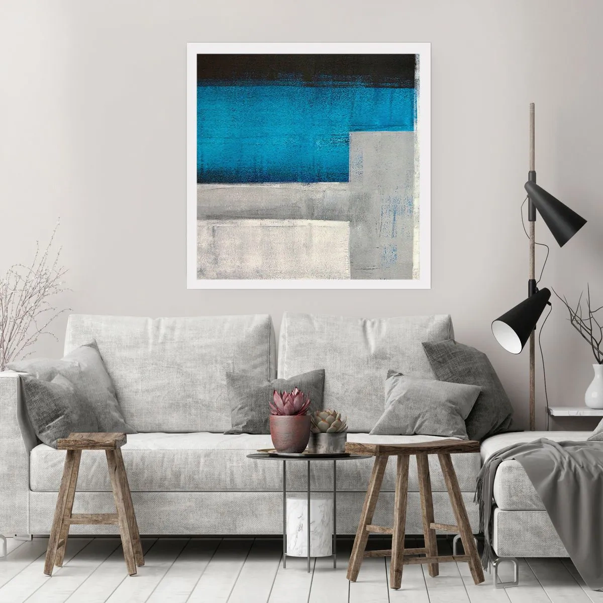 Poster - Composizione poetica in grigio e blu - 30x30 cm