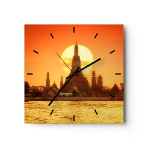 Orologio da parete - Orologio in Vetro - Tramonto sul tempio con riflesso nell'acqua - 30x30cm - Verso il sole, sempre verso il sole - Decorazione murale moderna per soggiorno e camera da letto ARTTOR