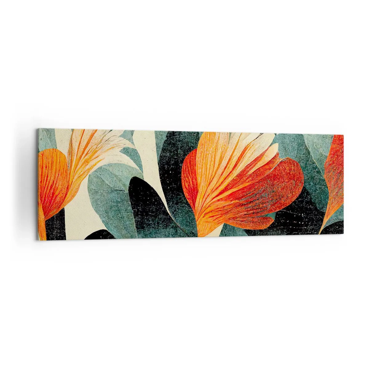 Quadro su tela - Stampe su Tela - Fiori dalle intense tonalità di arancione e verde - 160x50cm - Caldo dei tropici e fresco del verde - Decorazione murale moderna per soggiorno e camera da letto ARTTOR