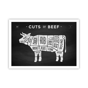 Poster - Diagramma dei tagli di carne bovina su sfondo nero - 100x70cm - Il sillabario del macellaio - Decorazione murale moderna per soggiorno e camera da letto ARTTOR
