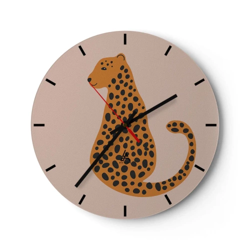 Orologio da parete - Orologio in Vetro - Pantera stilizzata su sfondo beige - 30x30cm - Il leopardo è un motivo di moda - Decorazione murale moderna per soggiorno, cucina e camera da letto ARTTOR