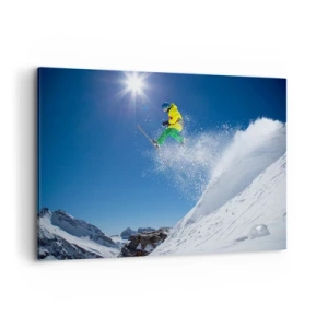 Quadro su tela - Stampe su Tela - Sciatore in aria con le montagne sullo sfondo - 100x70cm - Ballando con i monti - Decorazione murale moderna per soggiorno e camera da letto ARTTOR