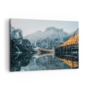 Quadro su tela - Stampe su Tela - Un paesaggio montano riflesso nella calma superficie di un lago - 120x80cm - Paesaggio allo specchio - Decorazione murale moderna per soggiorno e camera da letto ARTTOR