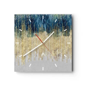 Orologio da parete - Orologio in Vetro - Linee dorate su uno sfondo di blu navy e grigio astratto - 30x30cm - Confine dorato - Decorazione murale moderna per soggiorno e camera da letto ARTTOR