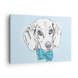 Quadro su tela - Stampe su Tela - Adorabile grafica di un cane con un papillon su uno sfondo pastello - 70x50cm - Eleganza canina - Decorazione murale moderna per soggiorno e camera da letto ARTTOR