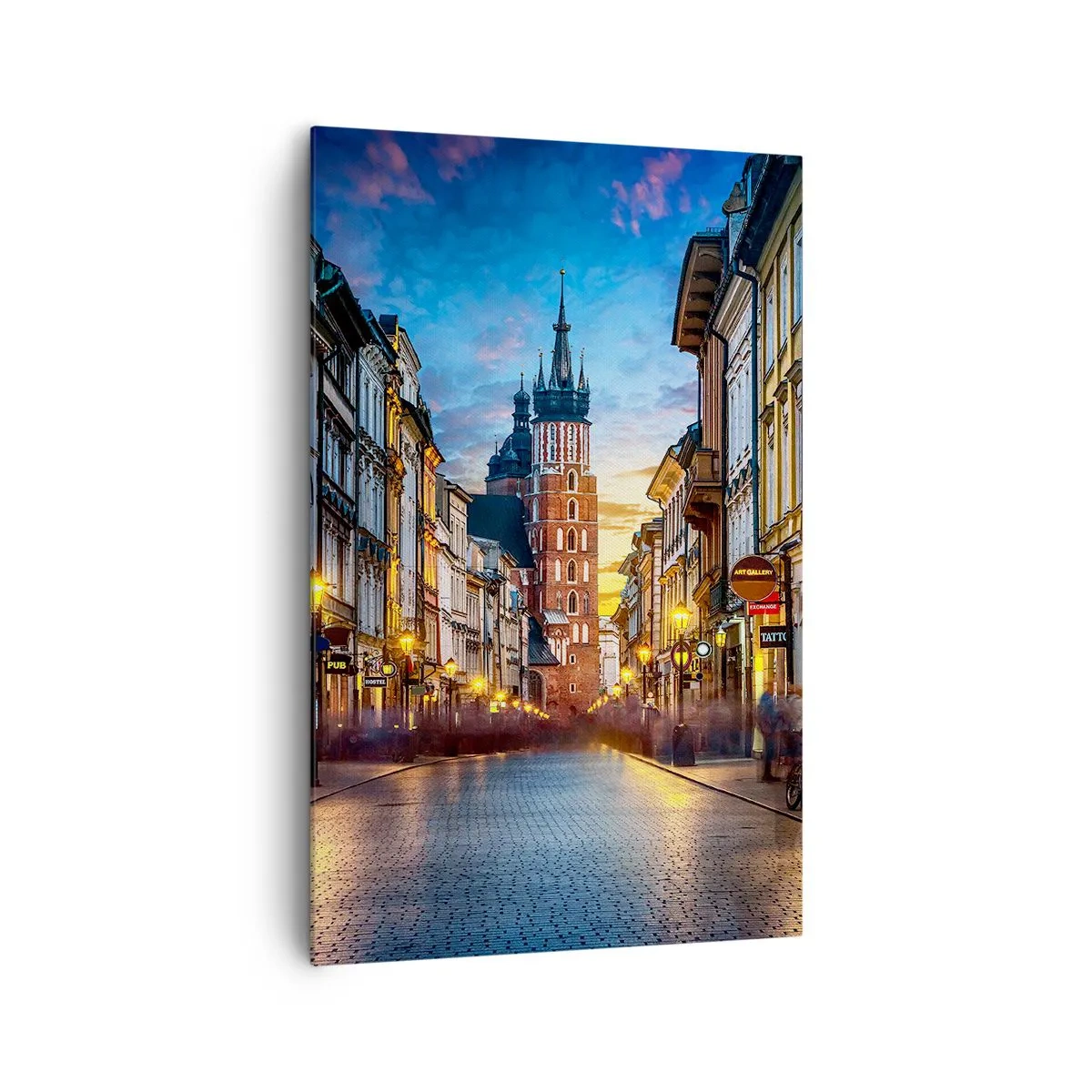 Quadro su tela - Stampe su Tela - Strada serale con vista sulla Cattedrale di Cracovia - 80x120cm - La magia di Cracovia - Decorazione murale moderna per soggiorno e camera da letto ARTTOR