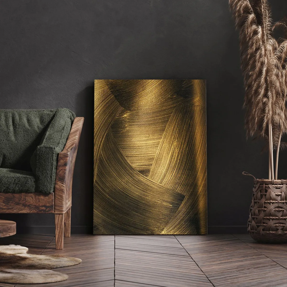 Quadro su tela - Stampe su Tela - Pennellate astratte dorate - 50x70cm - Nel labirinto d'oro - Decorazione murale moderna per soggiorno e camera da letto ARTTOR