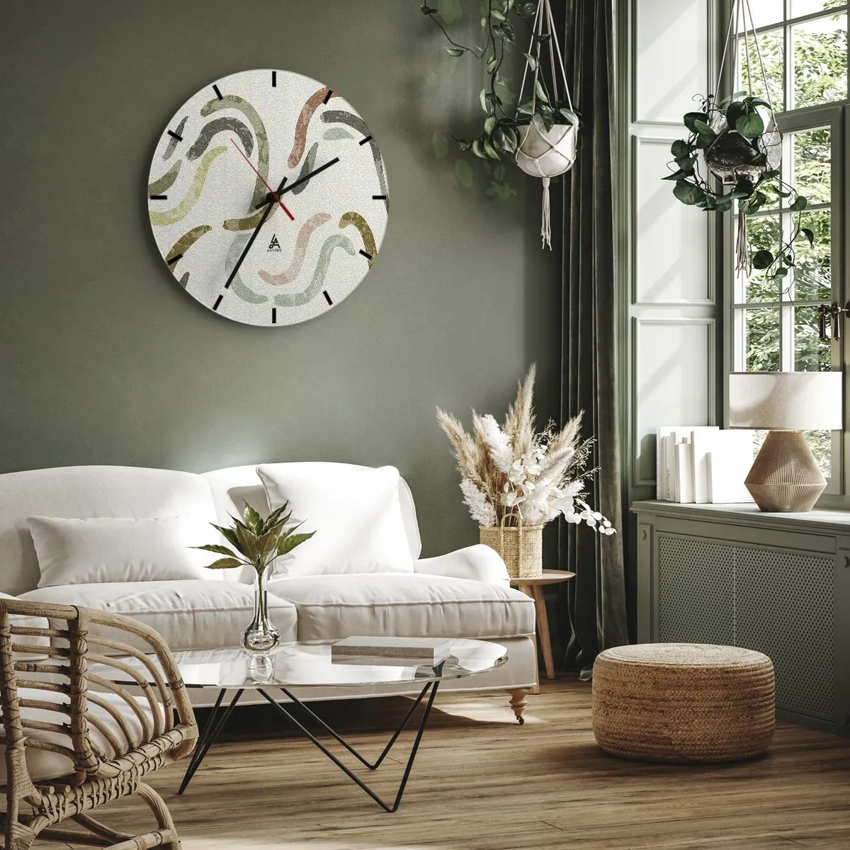 Orologio da parete - Orologio in Vetro - Pennellate organiche nei toni della terra - 30x30cm - La danza gioiosa dell'astrazione - Decorazione murale moderna per soggiorno, cucina e camera da letto ARTTOR