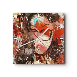 Orologio da parete - Orologio in Vetro - Ritratto astratto di una donna dai colori intensi - 30x30cm - Nessuno sa come sei veramente - Decorazione murale moderna per soggiorno e camera da letto ARTTOR