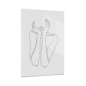 Quadro su vetro - Un disegno minimalista delle mani e del viso di una donna - 50x70cm - Quello che sognano le ragazze - Decorazione murale moderna per soggiorno e camera da letto ARTTOR