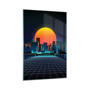 Quadro su vetro - Skyline futuristico della città in stile neon - 80x120cm - Davvero vuoi tornare al mondo reale? - Decorazione murale moderna per soggiorno e camera da letto ARTTOR