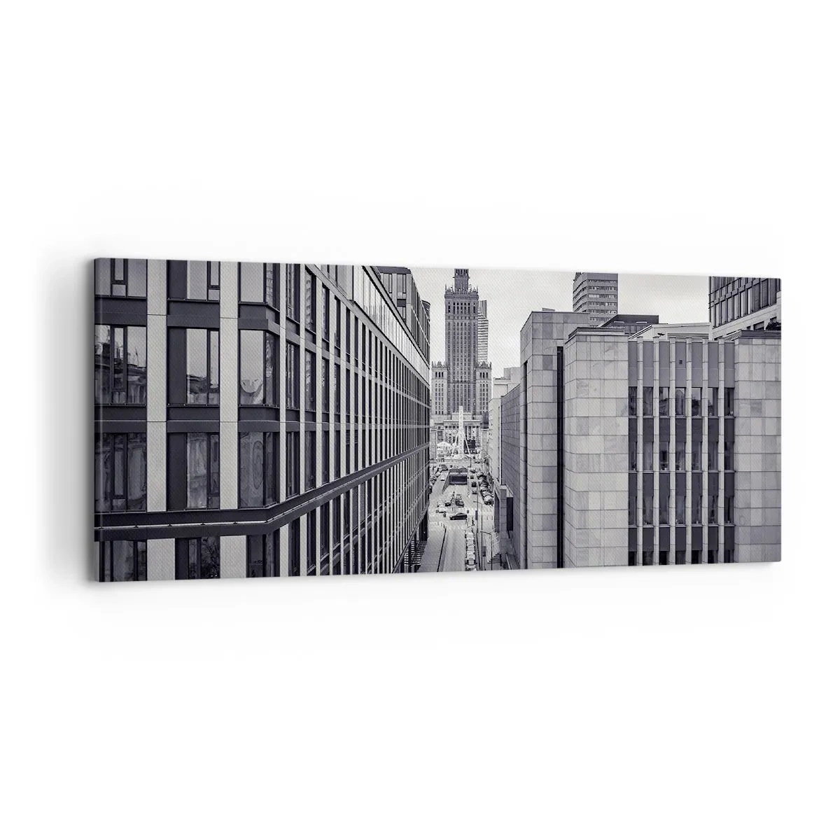 Quadro su tela - Stampe su Tela - Panorama di Varsavia con vista sul Palazzo della Cultura e sugli edifici circostanti - 120x50cm - La valle di Varsavia - Decorazione murale moderna per soggiorno e camera da letto ARTTOR